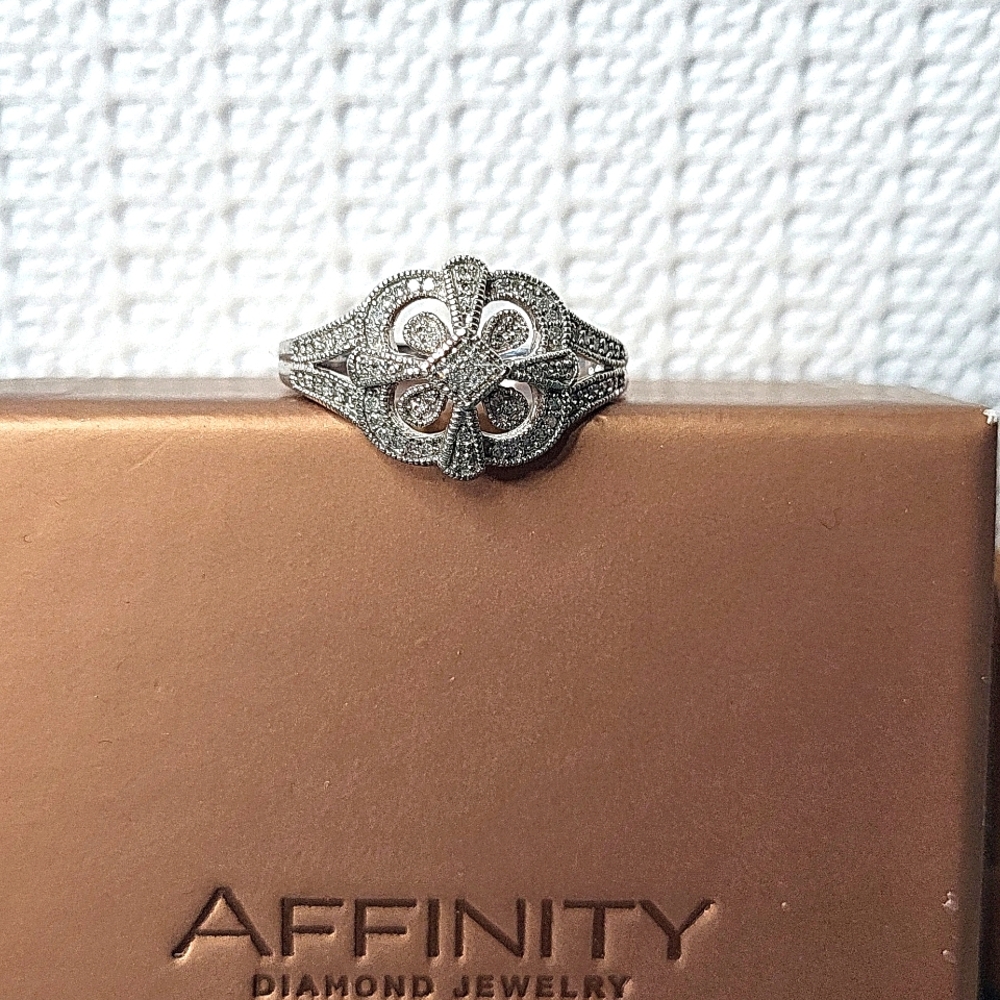 Diamond & 925 Sterling Silver Ring 1/5 Carat By Affinity Diamonds Sz 10